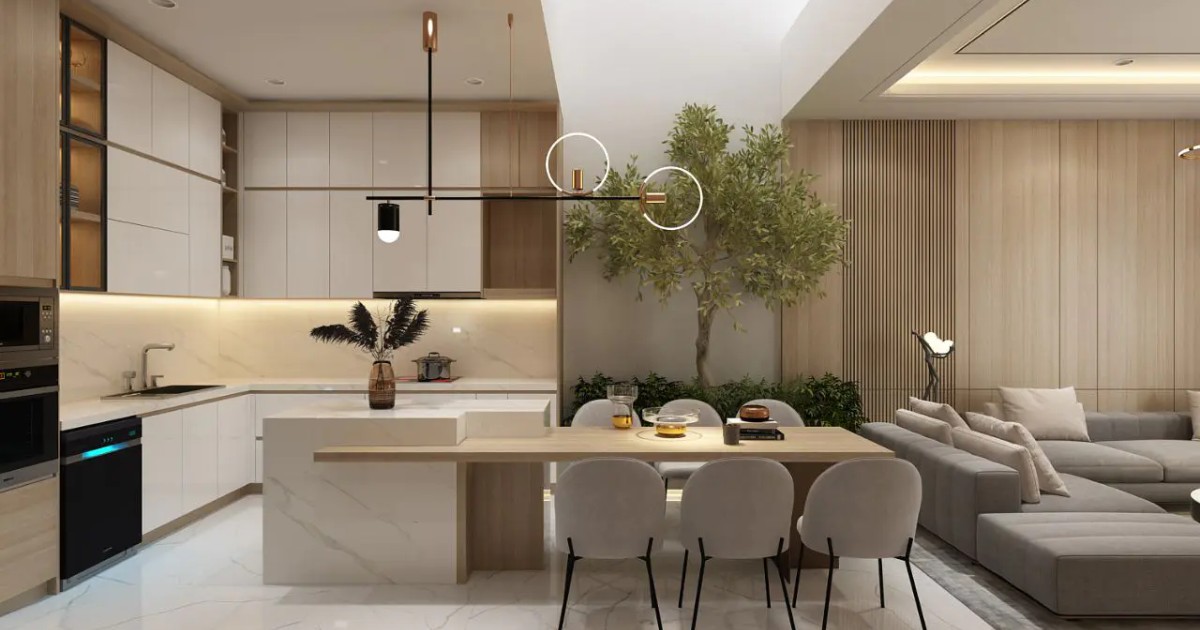 Không gian mở liên thông phòng khách - bếp