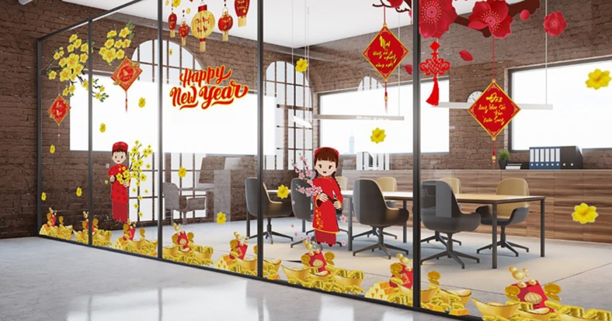 Trang trí văn phòng ngày Tết với decal dán tường