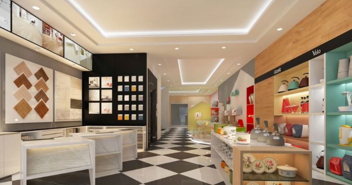  Showroom trưng bày nội thất bếp, sử dụng thạch cao chống ẩm cho trần