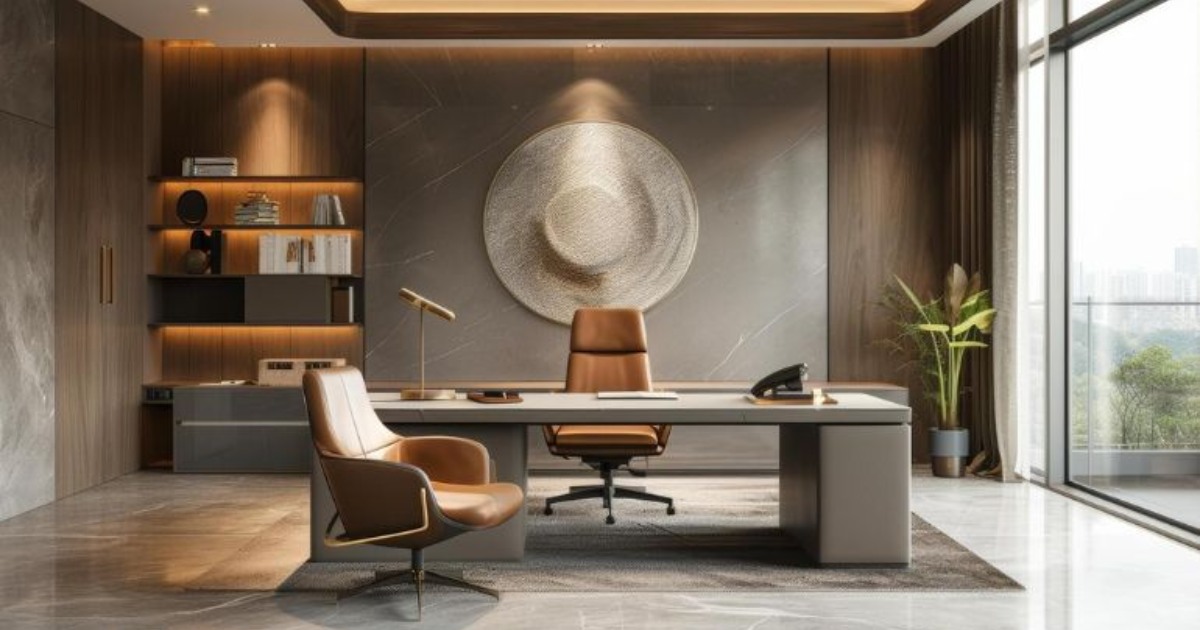 Văn phòng mở hiện đại với bố trí góc vuông