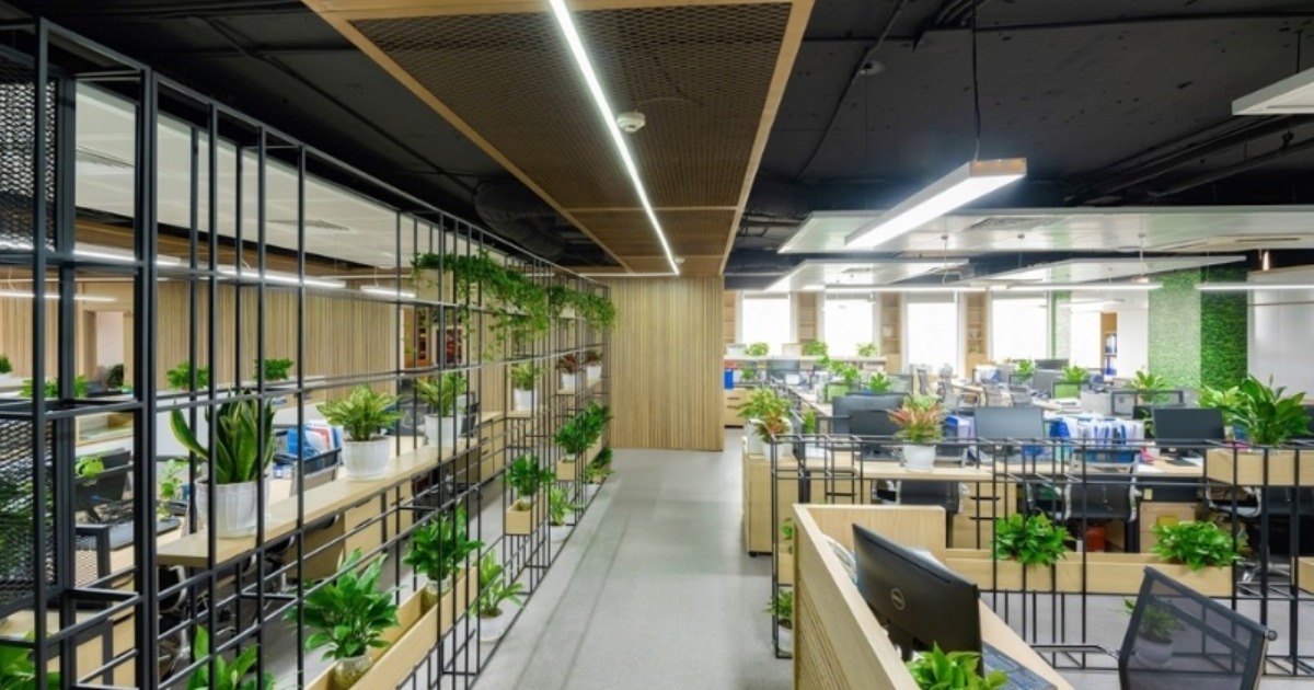 Mẫu thiết kế văn phòng công ty kết hợp cây xanh