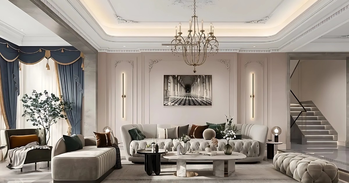 Mẫu 11: Trần nổi tròn cổ điển họa tiết lá hành Mộc hợp phong thủy