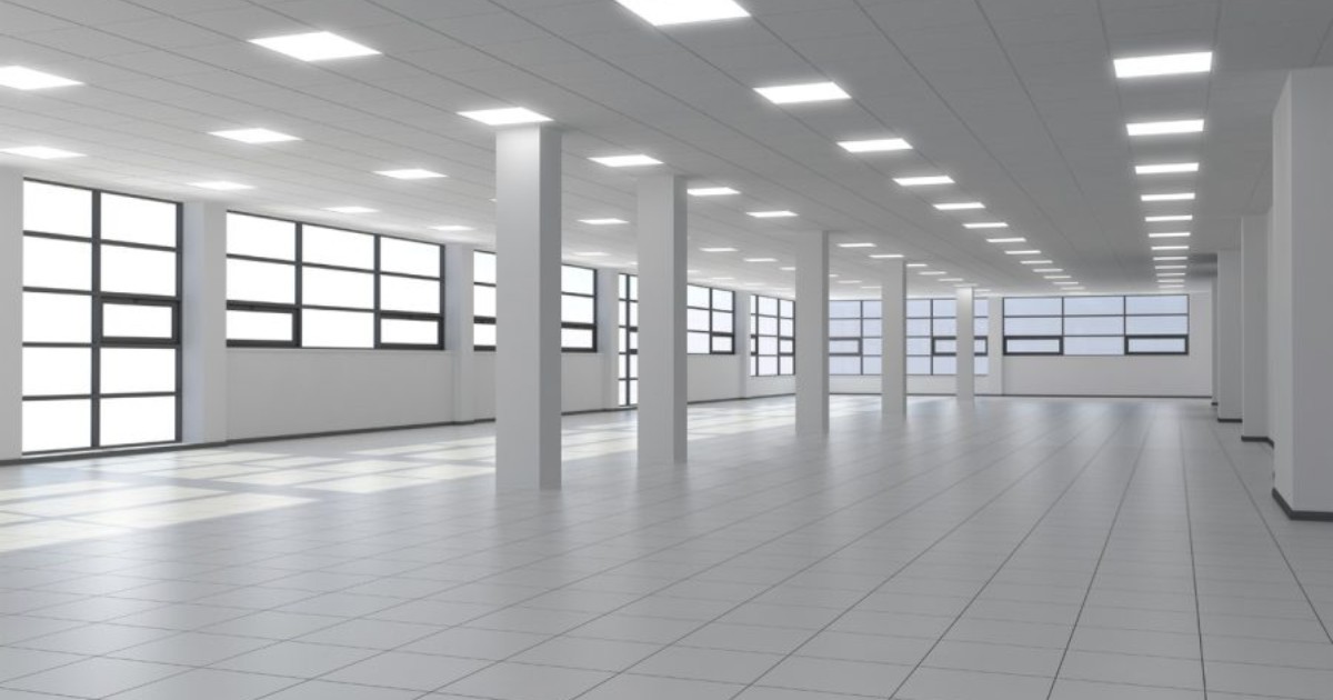 Mẫu 13: Trần phẳng liền mạch đèn âm grid 60×60 cảm biến tự động