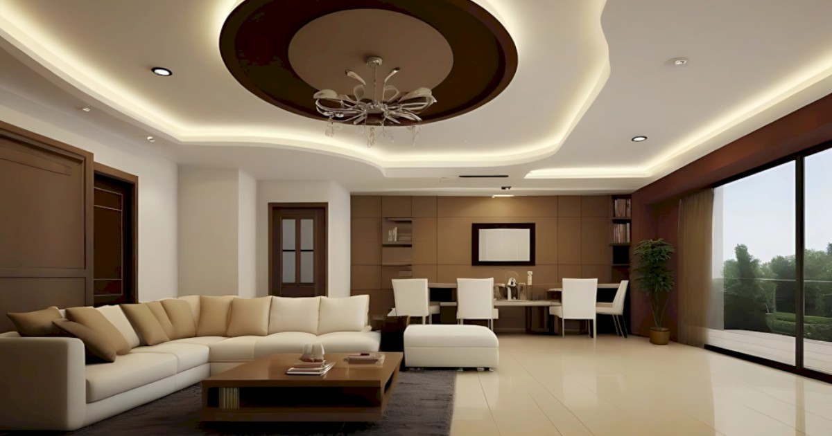 Mẫu 5: Trần giật cấp 2 bậc oval đèn LED full spectrum 500 lux