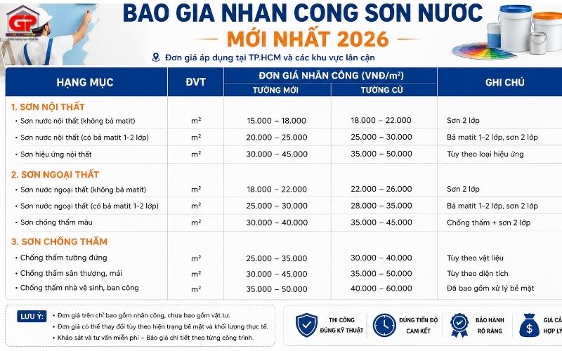 Báo giá nhân công thi công sơn nước mới nhất 2026