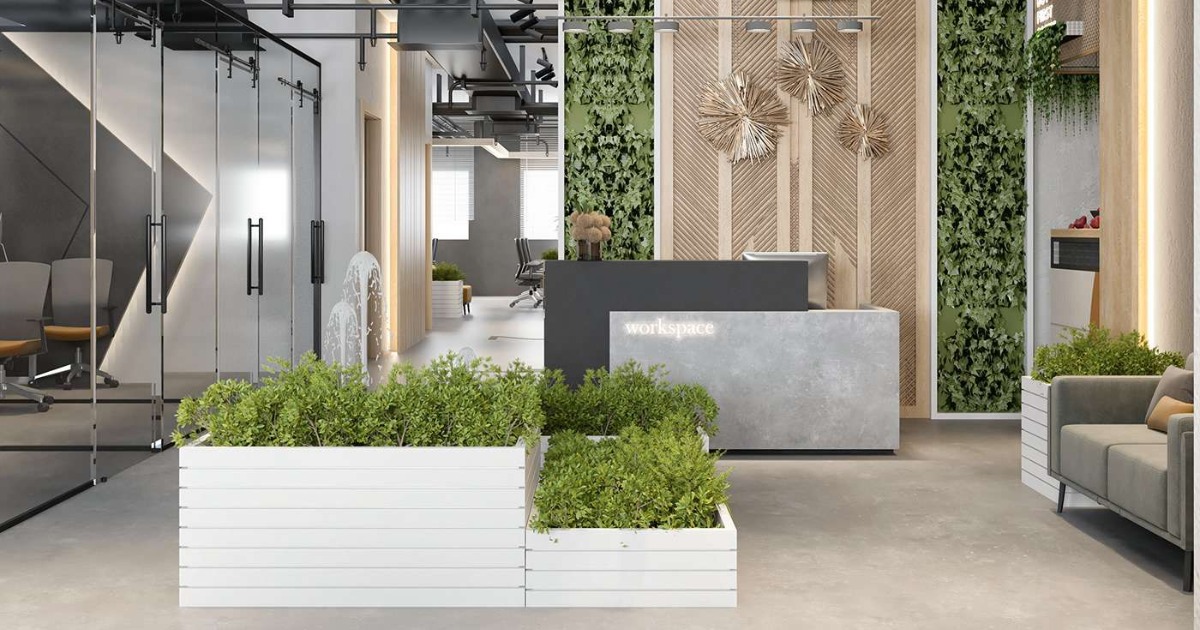 Thiết kế văn phòng xanh với bức tường cây xanh