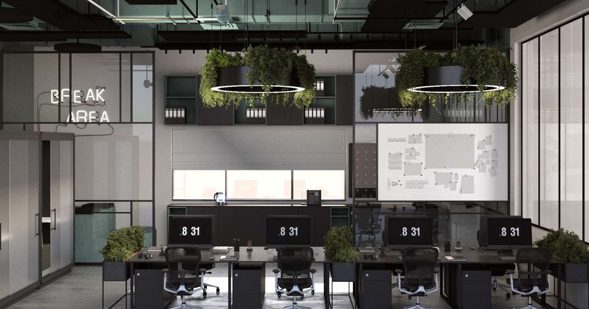 Mẫu thiết kế văn phòng cây xanh theo dạng hình khối độc đáo