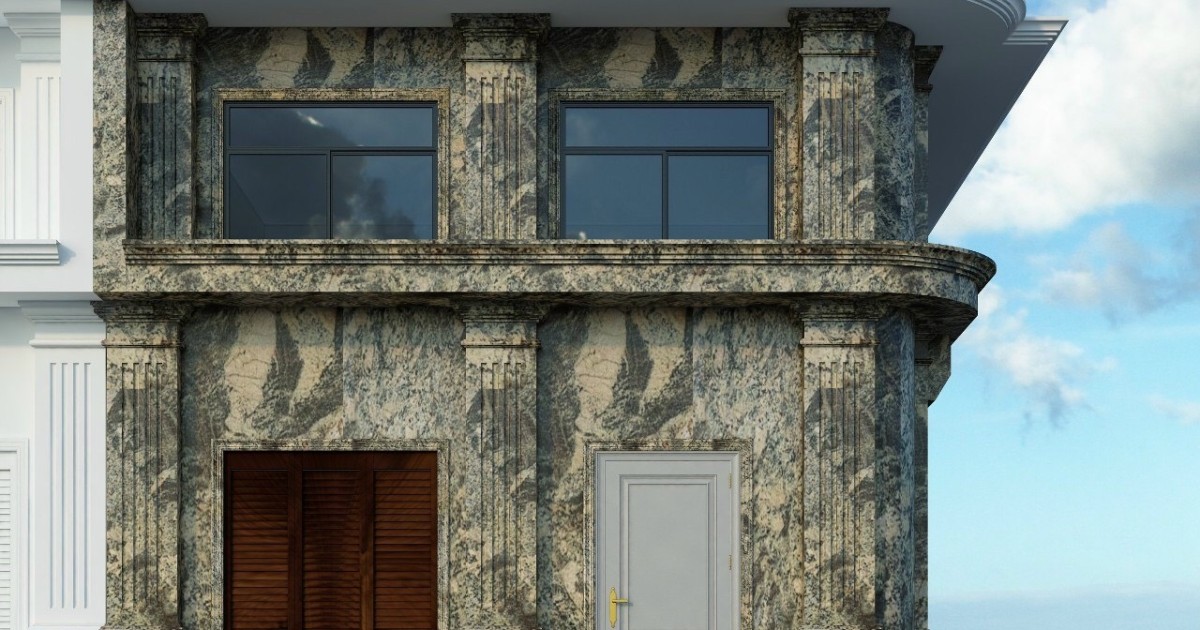 Mặt tiền ốp đá marble tự nhiên kết hợp kính