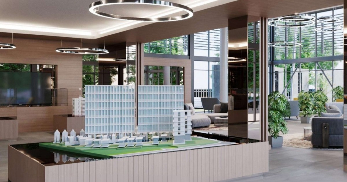 Ý tưởng 1: Văn phòng mở toàn kính, sa bàn 3D trung tâm