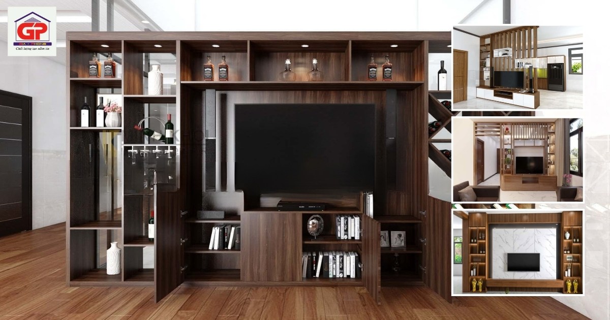 Vách ngăn gỗ công nghiệp kết hợp kệ