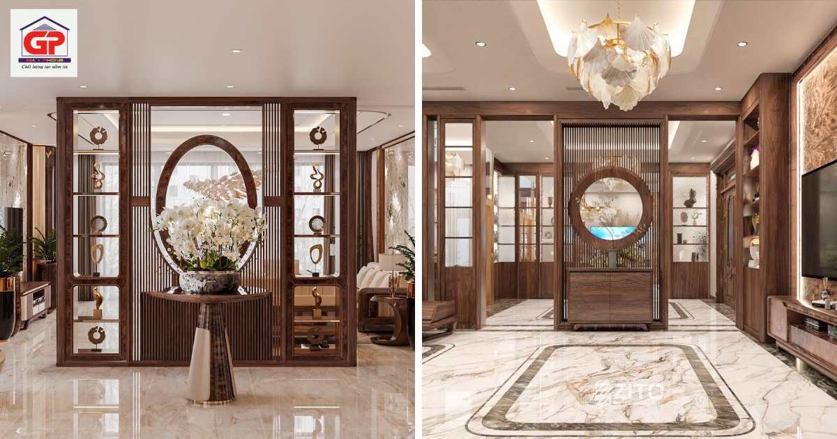 Vách gỗ ngăn cách giữa phòng khách và phòng ngủ