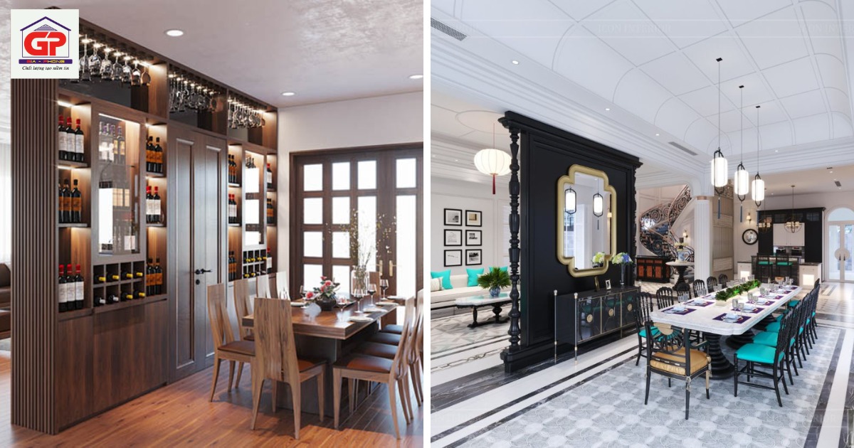 Mẫu vách ngăn phòng khách và bếp