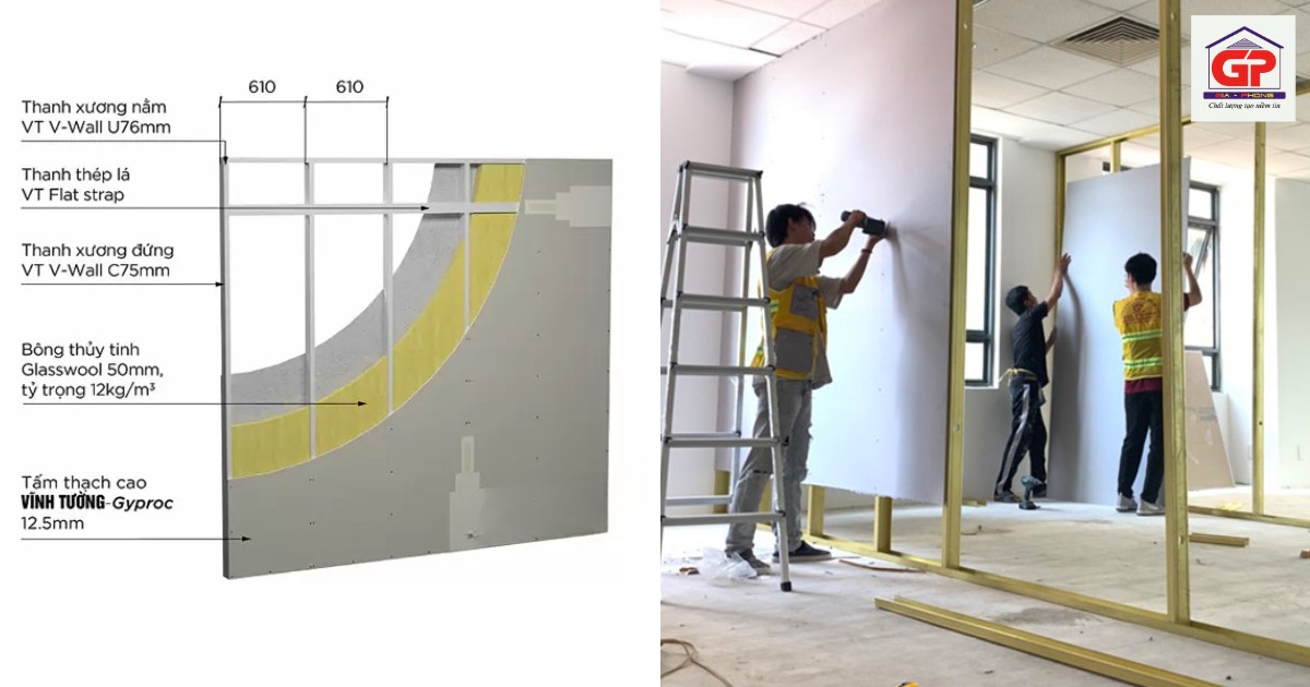 Vách ngăn thạch cao là hệ thống vách nhẹ được sử dụng phổ biến để phân chia các khu vực chức năng