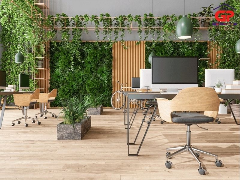 Phong cách Biophilic đưa thiên nhiên vào không gian làm việc thông qua cây xanh, vật liệu gỗ, ánh sáng tự nhiên và màu sắc dịu mắt