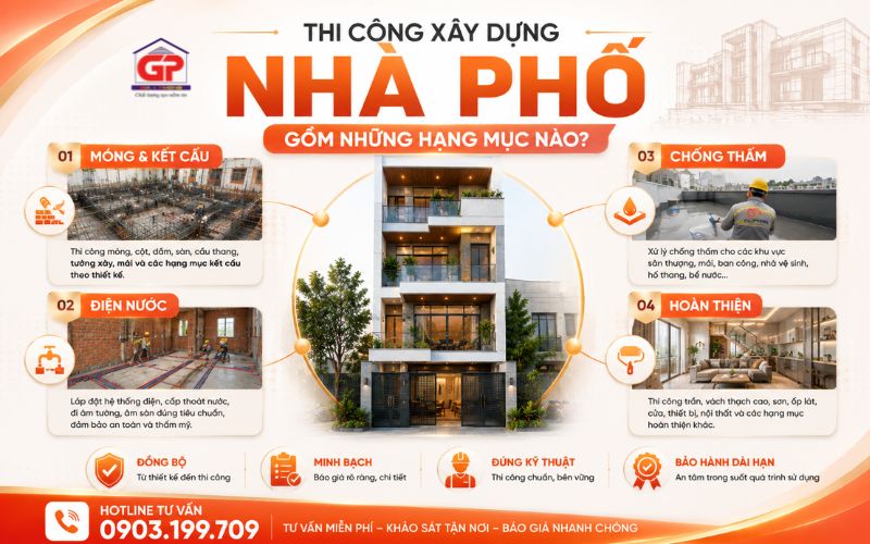 Các hạng mục thi công xây dựng nhà phố từ phần thô đến hoàn thiện