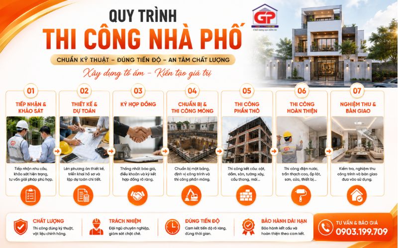 Quy trình thi công xây dựng nhà phố từ khảo sát đến bàn giao