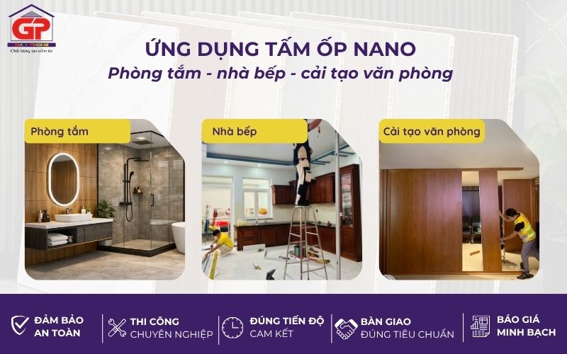 Tấm nano được ứng dụng phổ biến trong trang trí nội thất nhà bếp, phòng khách và cải tạo văn phòng