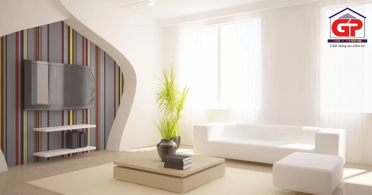 Biến phòng khách trở nên hiện đại nhờ vách ngăn thạch cao