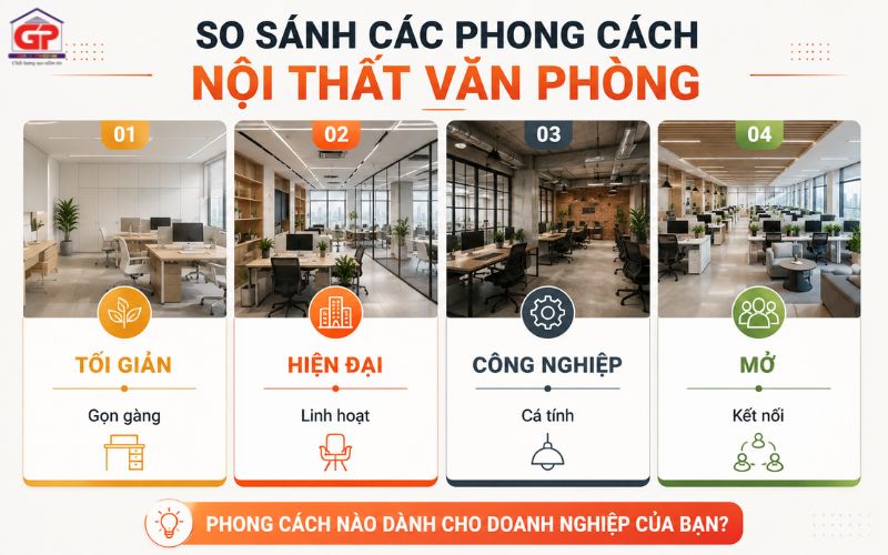 So sánh các phong cách nội thất văn phòng cho doanh nghiệp