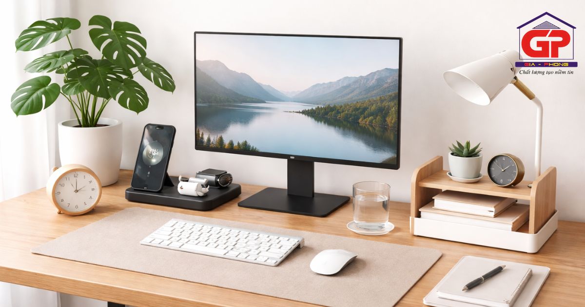 Decor kết hợp phụ kiện để bàn hiện đại, tiện lợi cho bàn làm việc văn phòng