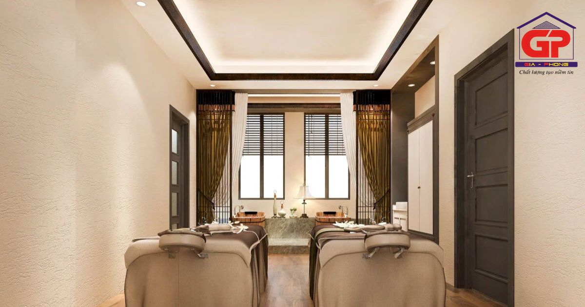 Hệ thống trần thạch cao giật cấp nhẹ kết hợp cùng hệ thống đèn LED âm trần