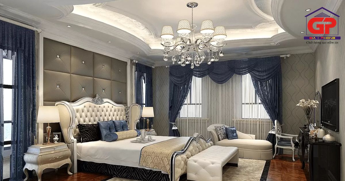 Không gian nghỉ ngơi lý tưởng với sự phối hợp của đèn và trần thạch cao