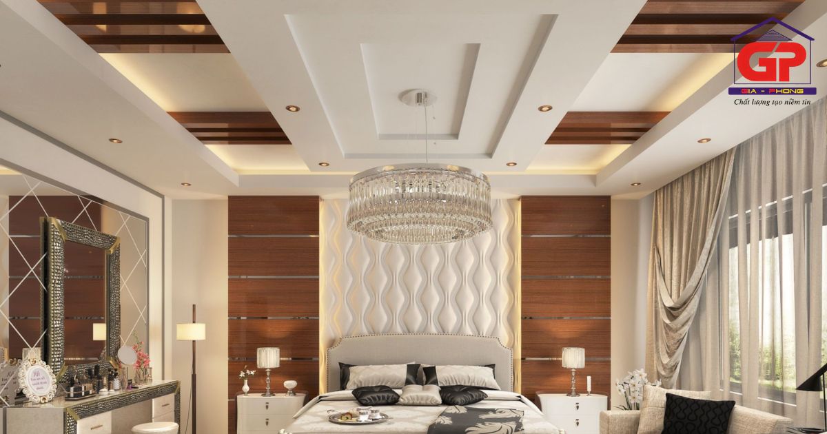 Không gian sang - xịn - mịn với trần thạch cao giật cấp và ánh sáng gián tiếp