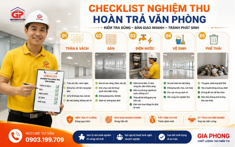 Checklist nghiệm thu hoàn trả mặt bằng văn phòng chi tiết