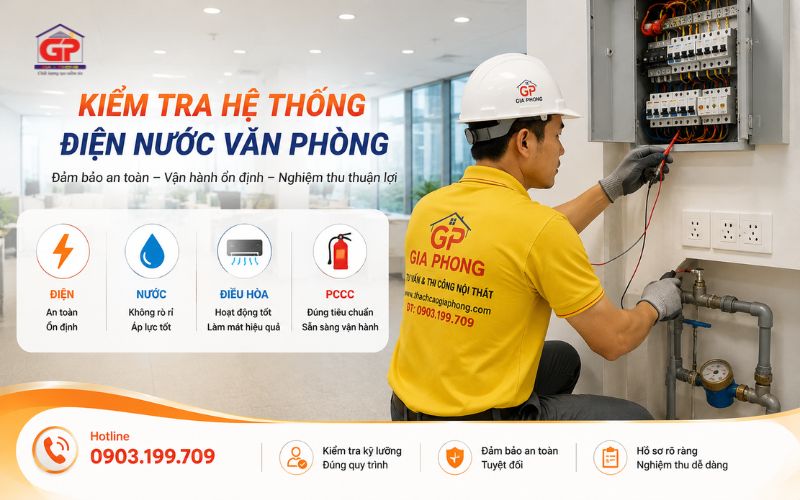 Kiểm tra hệ thống điện nước trước khi nghiệm thu văn phòng