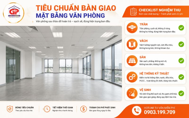 Tiêu chuẩn bàn giao mặt bằng văn phòng khi hoàn trả