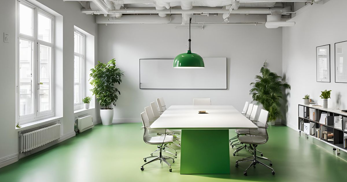 Mẫu decor văn phòng công ty với màu xanh lá gần gũi, tươi sáng