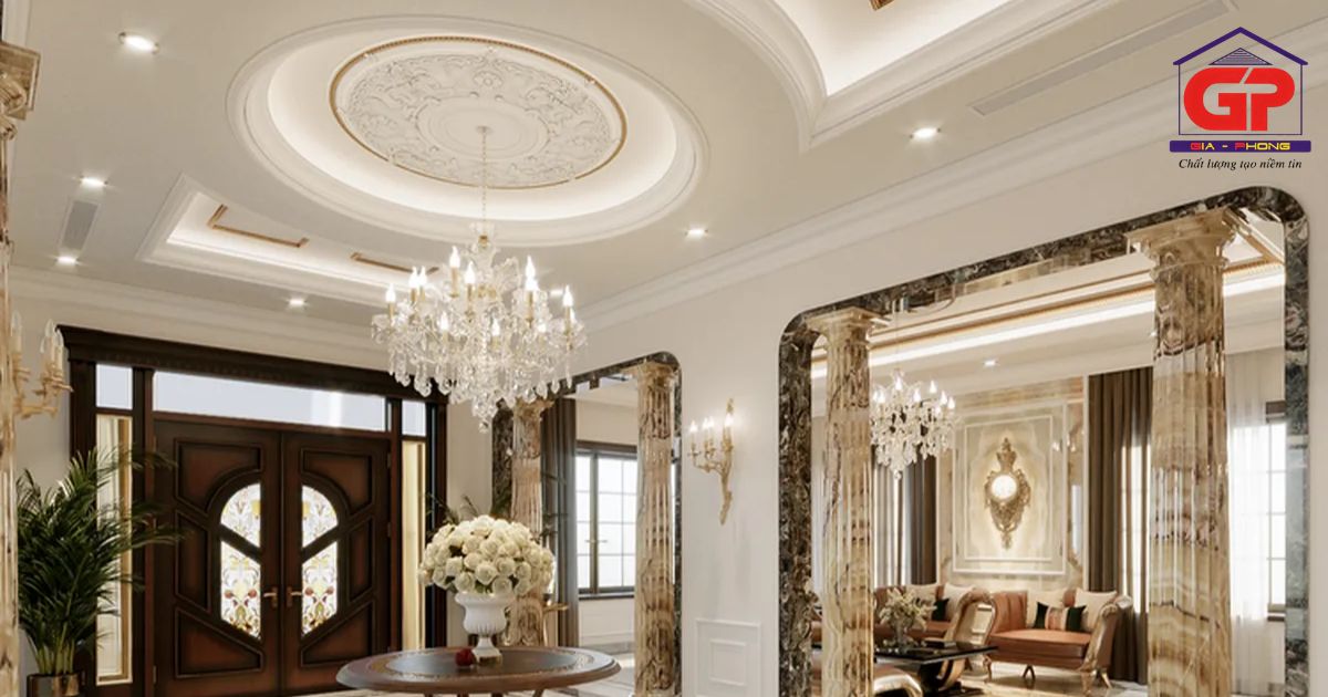 Mẫu trần thạch cao tân cổ điển dành cho biệt thự