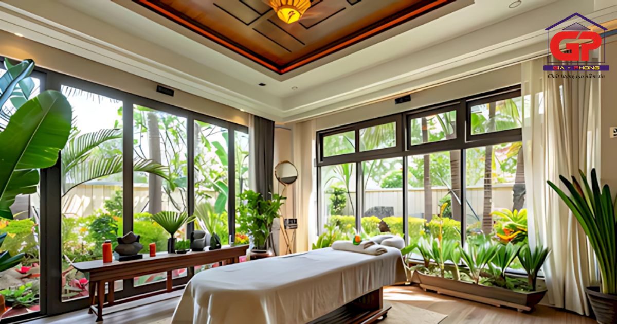 Phong cách trần thạch cao kết hợp vật liệu gần gũi với thiên nhiên