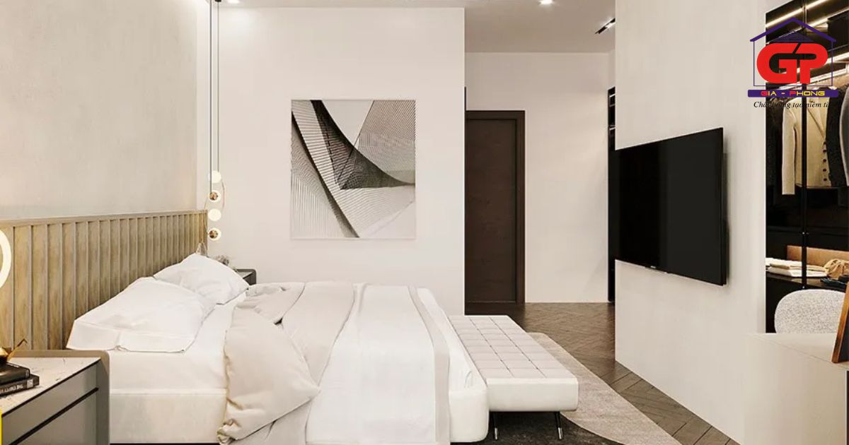Phòng ngủ ấm cúng, tinh tế với vách ngăn thạch cao