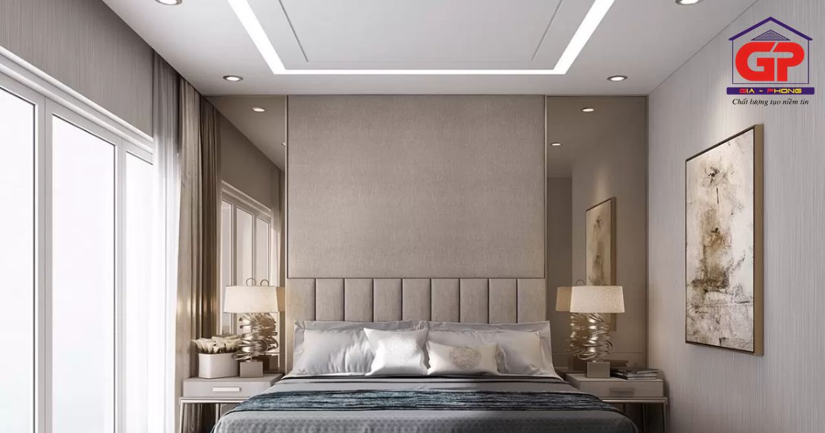 Phòng ngủ vừa đẹp vừa yên tĩnh với mẫu trần thạch cao phẳng