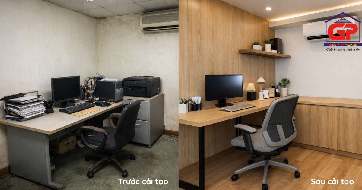 Sự khác biệt rõ rệt của văn phòng nhỏ trước và sau khi cải tạo