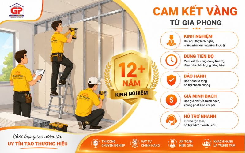 Đội ngũ thợ làm vách ngăn thạch cao nhiều kinh nghiệm của Gia Phong