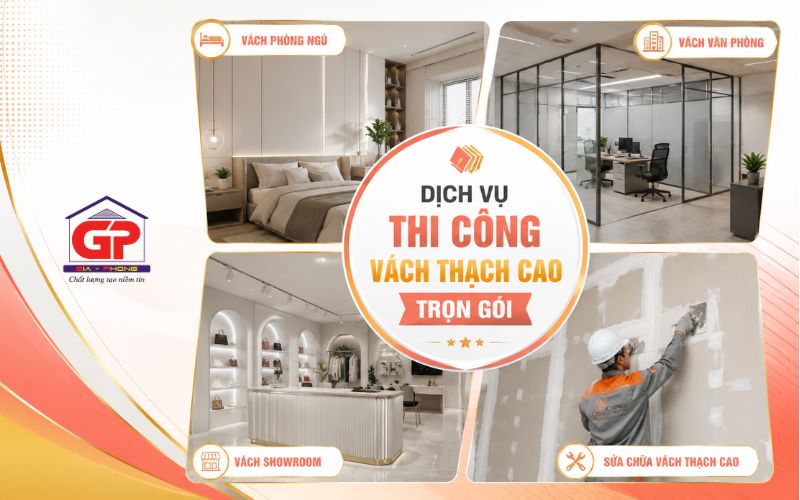 Dịch vụ thi công vách ngăn thạch cao phòng ngủ văn phòng chuyên nghiệp
