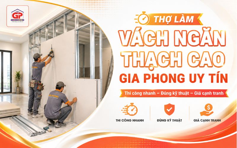 Thợ làm vách ngăn thạch cao gần đây thi công nhanh chuyên nghiệp tại Gia Phong
