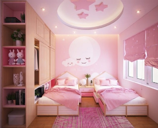 Trần thạch cao phòng ngủ màu hồng