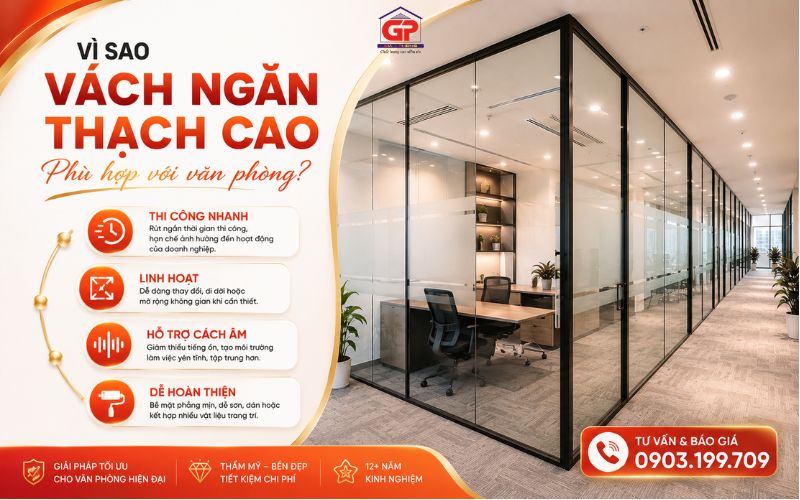Ưu điểm của vách ngăn thạch cao trong thiết kế và cải tạo văn phòng