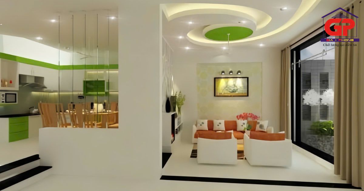 Vách thạch cao ngăn phòng khách và phòng bếp siêu đẹp